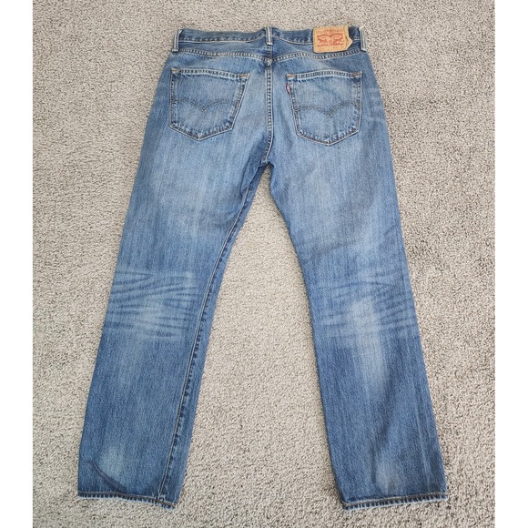 Levis 501 Jeans Mens 34x30 Blue Denim Button Fly Straight Relaxed Fit Casual - Picture 5 of 14